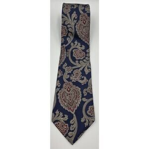 Vintage Marshall Fields Mens Silk Tie Paisley Print Blue Standard Pointed‎